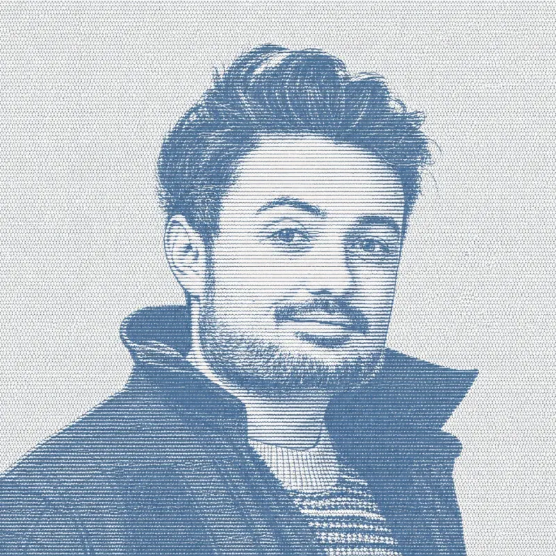 Engraved portrait of Alex Hughes
